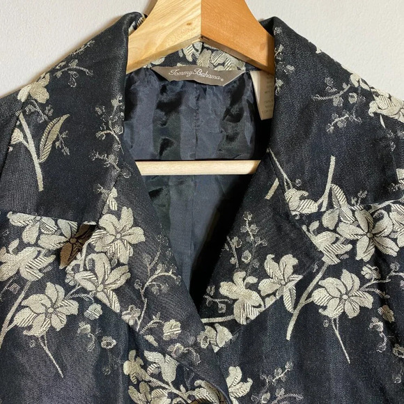 Tommy Bahama Silk Floral Print Bolero Jacket Women's Medium Black Ivory Blazer - Picture 6 of 14